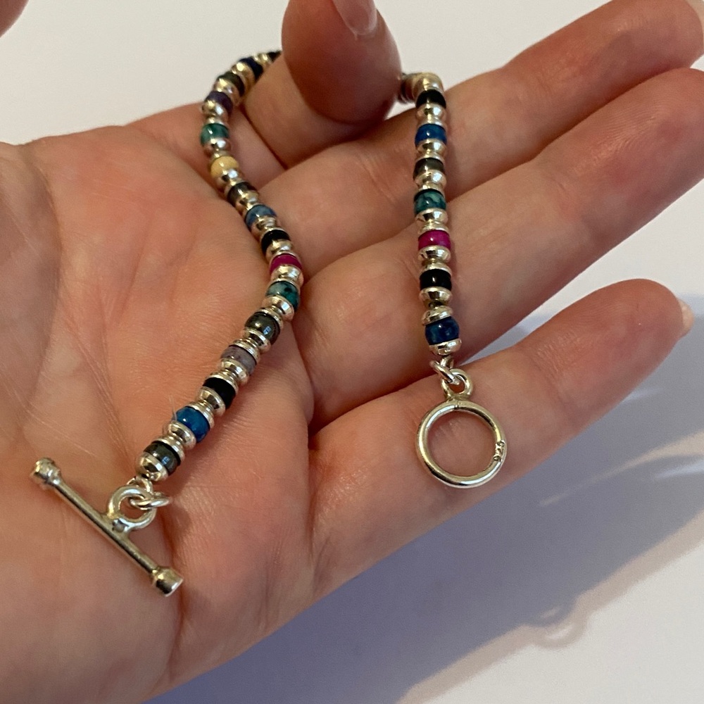 Multicolor Beaded Sterling Silver Toggle Bracelet - image 4